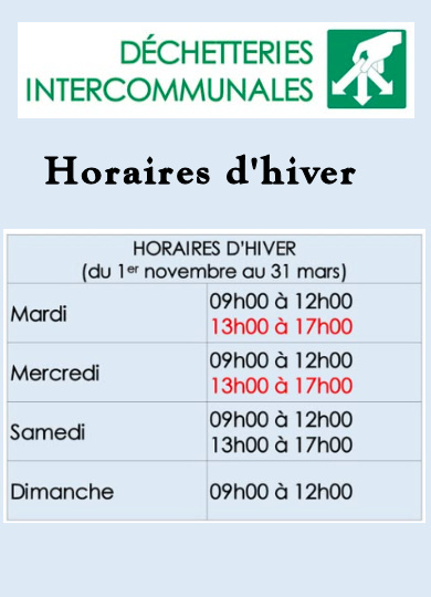 Déchetterie, horaires d'hiver